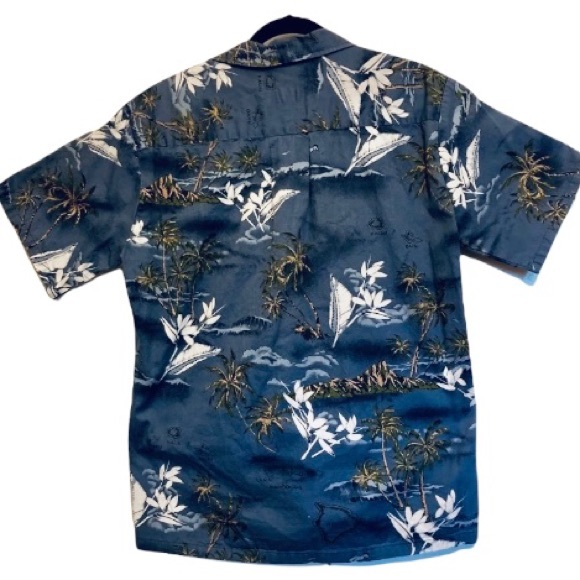 PALMWAVE Hawaiian Surfer Palm Trees Island Blue Shirt Surfer Tropical Men Medium - Picture 6 of 16